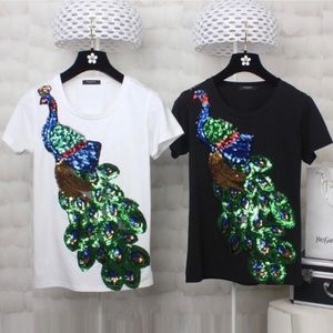 NWT NOBLE ELEGANT T-SHIRT WOMEN PEACOCK SEQUINED TOPS